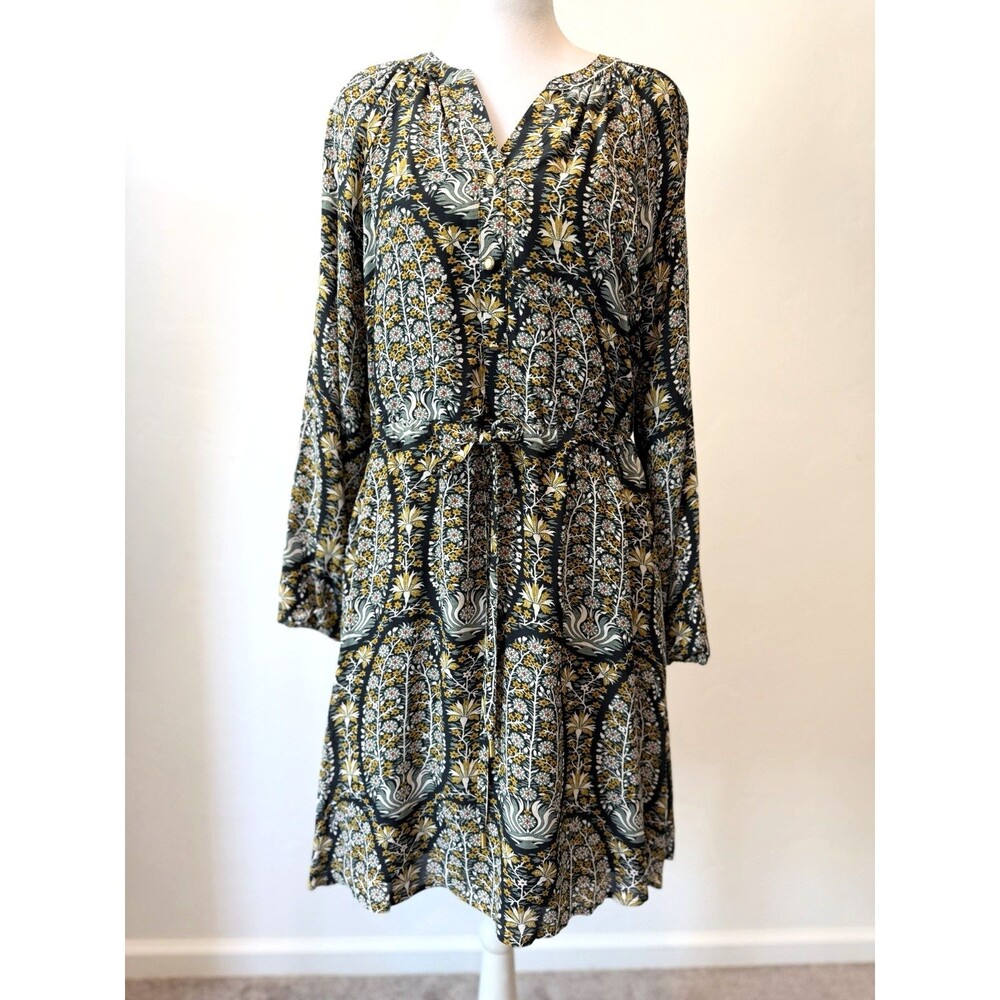 Spartina 449 Women's Floral Tie Waist Dress Large Black Gold Boho Peasant